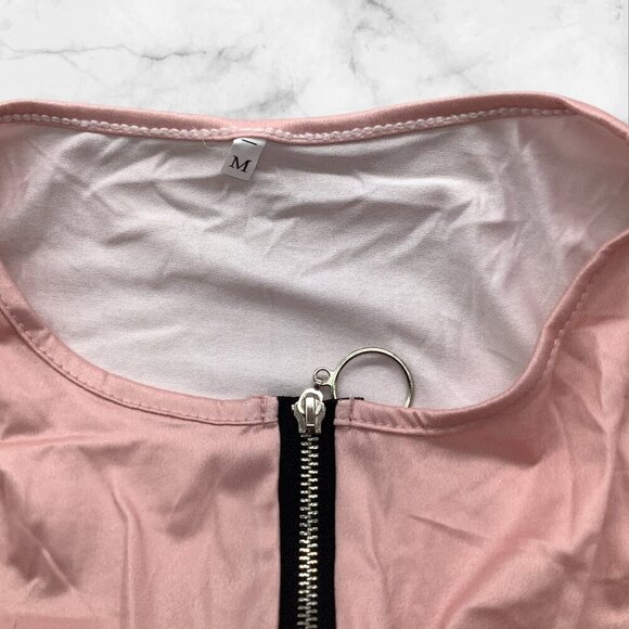 Color Block Top With Front Zipper Detail For Women’s Size M Pink & White - Picture 4 of 7